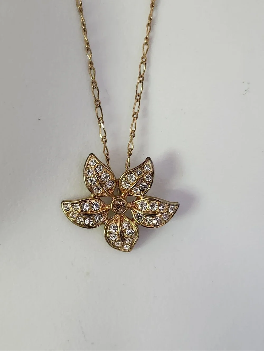 J. Crew Gold Tone Floral Crystal Pendant Necklace